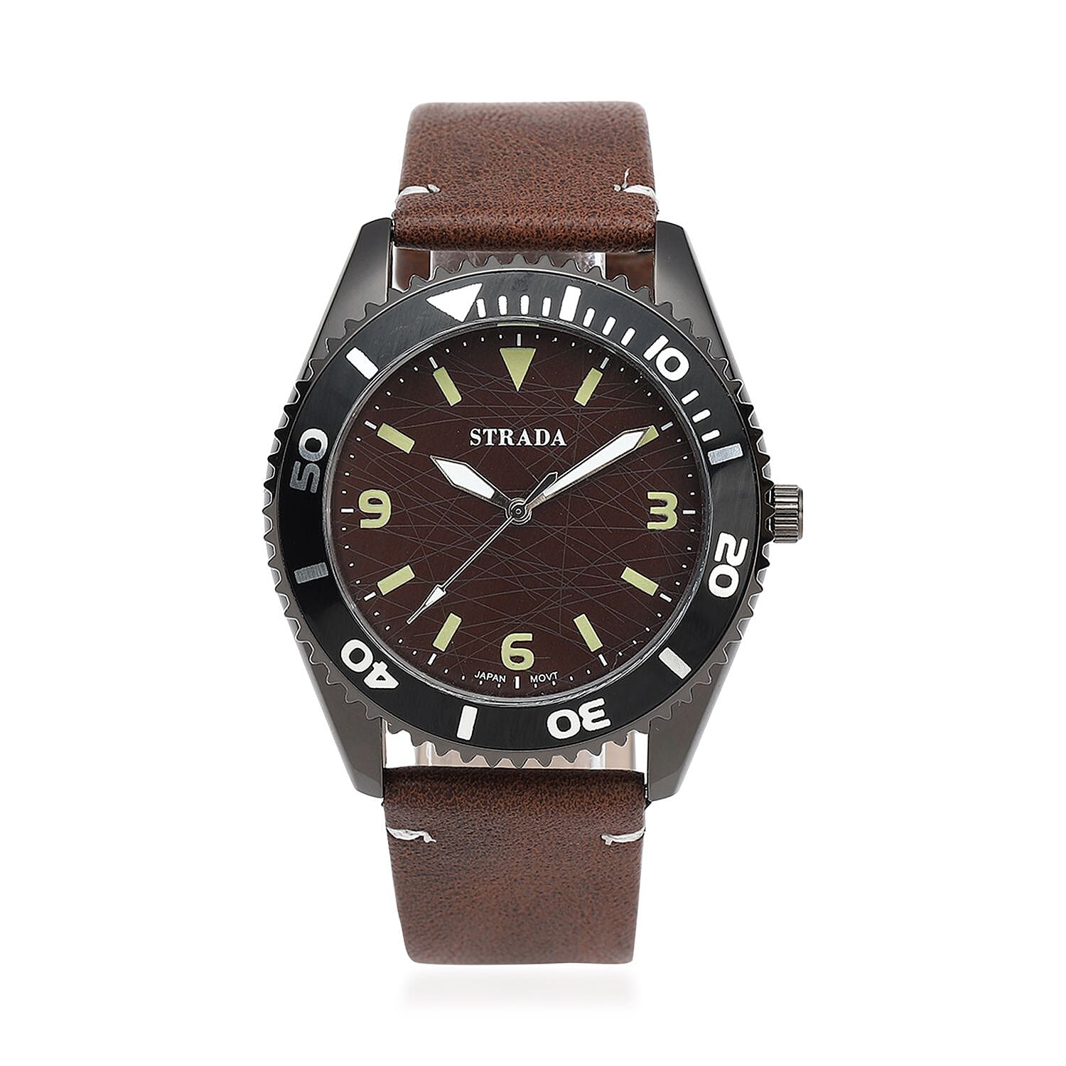 Strada Japanese Movement Watch with Brown Faux Leather Strap (43mm) (8.25-9.25Inches)