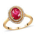 Certified & Appraised ILIANA 18K Yellow Gold AAA Ouro Fino Rubellite and G-H SI Diamond Double Halo Ring 3.52 Grams 1.60 ctw (Delivery in 15-20 Business Days) - Sticky add to cart bar