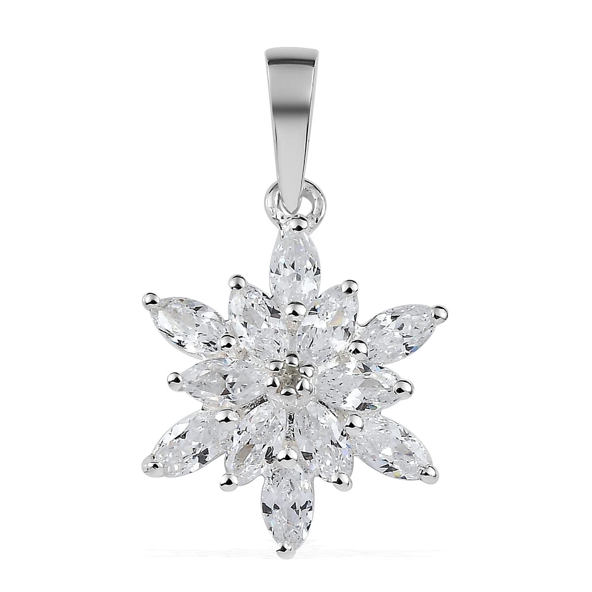 Simulated Diamond and White Zircon Floral Pendant in Sterling Silver 1.50 ctw