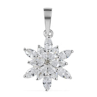 Simulated Diamond and White Zircon Floral Pendant in Sterling Silver 1.50 ctw
