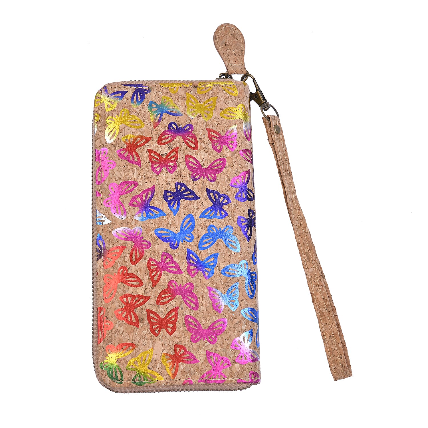 Khaki and Butterfly Pattern Cork Wallet