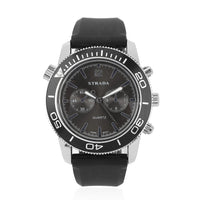 STRADA Japanese Movement Watch with Black Dial and Black Silicone Strap