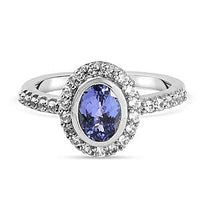 Tanzanite and White Zircon 1.45 ctw Ring in Platinum Over Sterling Silver (Size 5.5)