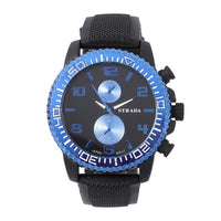 STRADA Japanese Movement Watch with Black, Blue False Chronograph Dial and Black Silicone Strap
