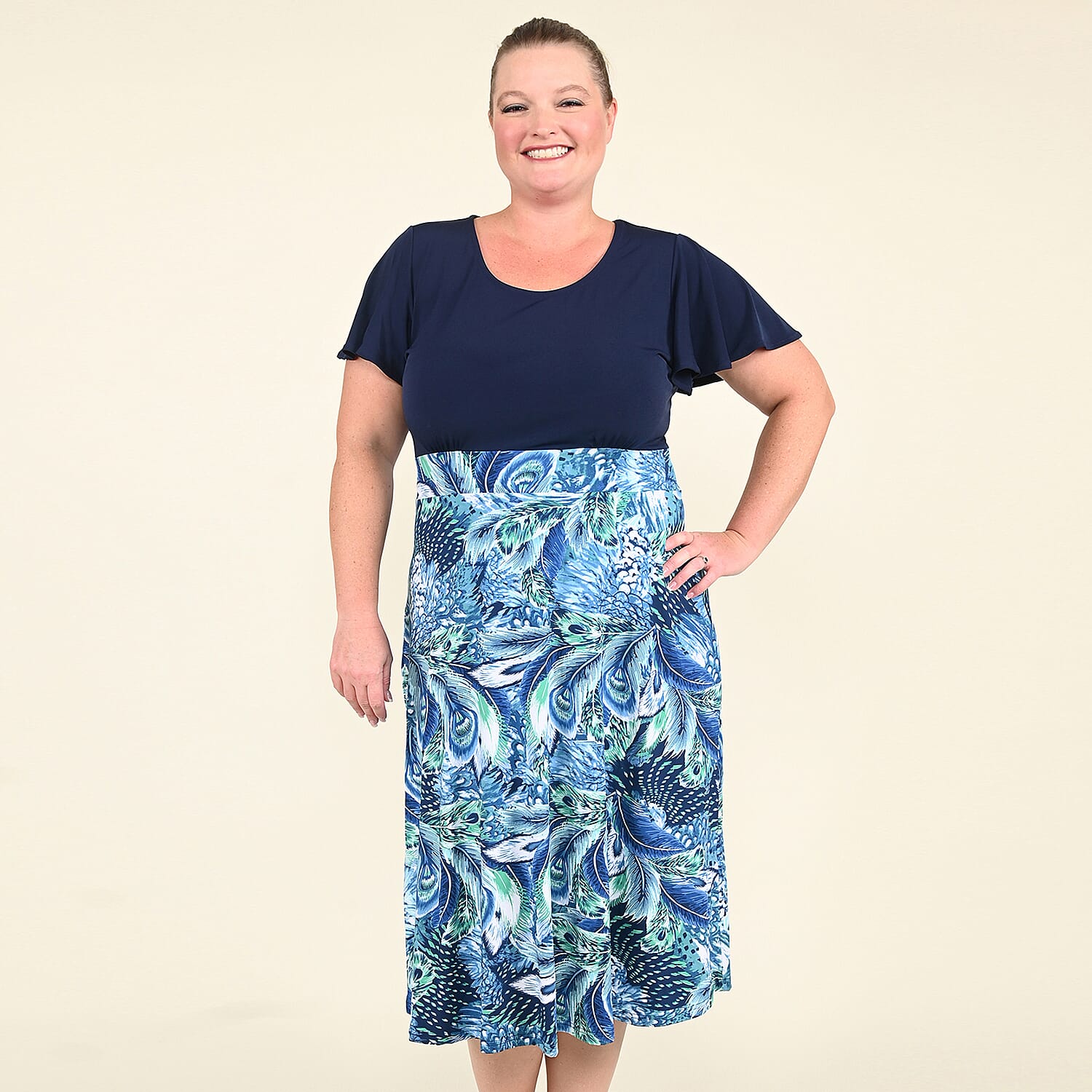 Tamsy Blue Paisley Pattern Empire Dress - (S)