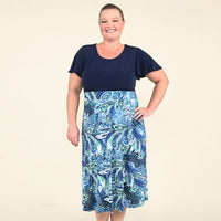 Tamsy Blue Paisley Pattern Empire Dress - (S)