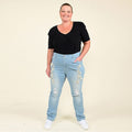 TAMSY Light Blue Floral Pattern Cotton Jeans - - Sticky add to cart bar