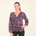 TAMSY Purple Abstract Pattern Long Sleeve Blouse - (S) - Sticky add to cart bar