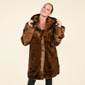 Hooded Faux Fur Coat With Front Trim - Sticky add to cart bar