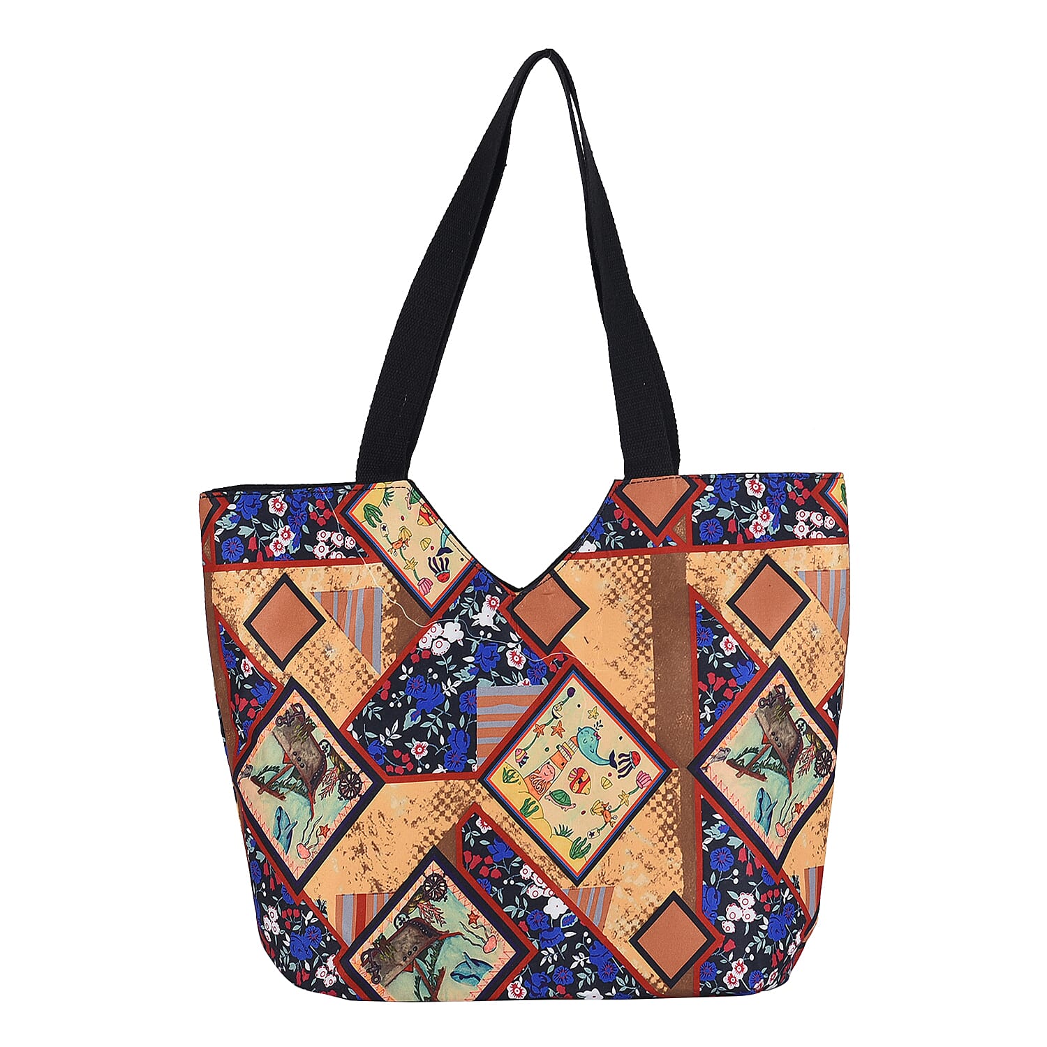 Yellow Patchwork Printed Pattern Tote Bag (17.5"x6"x13.5") with Handle Drop