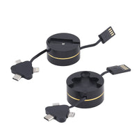 Homesmart Brand Black 3-in-1 Retractable Charging Cable Box - Set of 2 (Built-in Lightning, Type-C, and Micro USB)