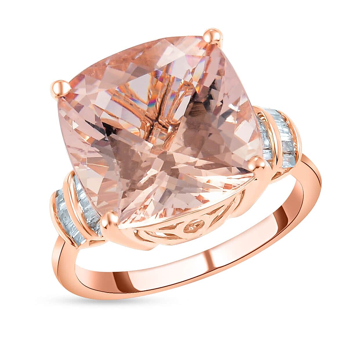 LUXORO 14K Rose Gold AAA Marropino Morganite, Diamond (G-H, I3) (0.20 cts) Ring (Size 10.0) (4.10 g) 8.65 ctw