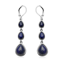 Lapis Lazuli Dangle Earrings in Stainless Steel 11.20 ctw