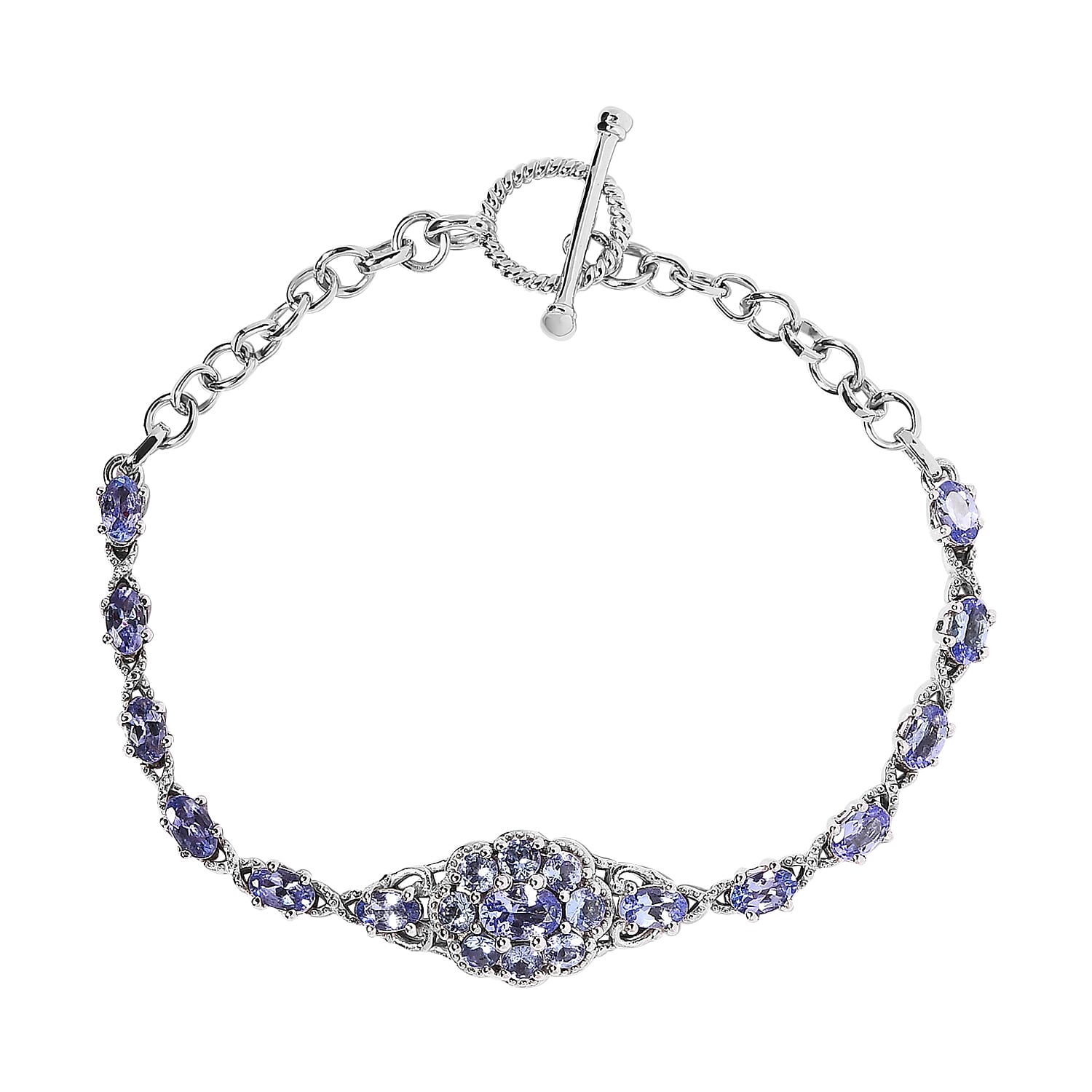 Tanzanite Toggle Clasp Bracelet in Platinum Over Sterling Silver (7.25 In) 4.35 ctw