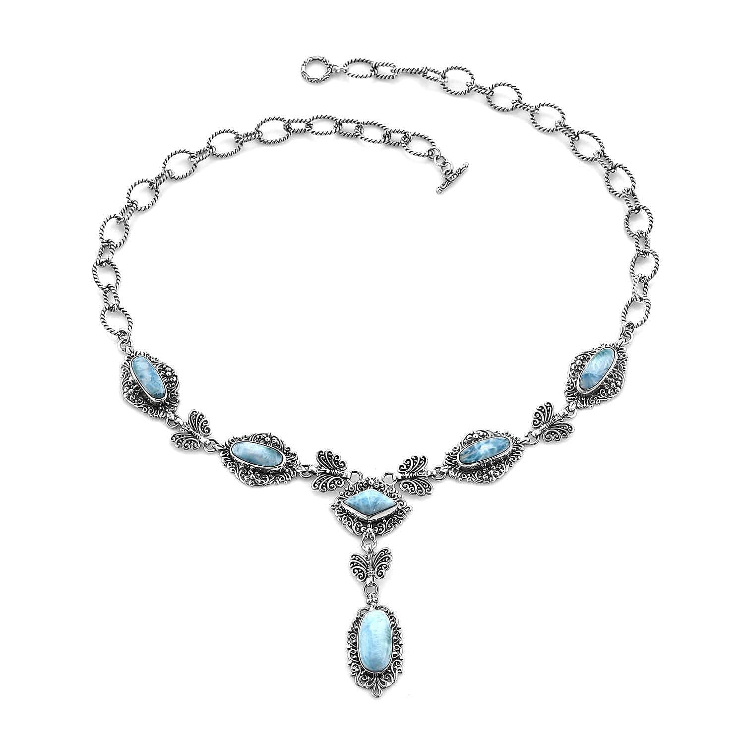 Bali Legacy Larimar Necklace 20 Inches in Sterling Silver 28.15 ctw