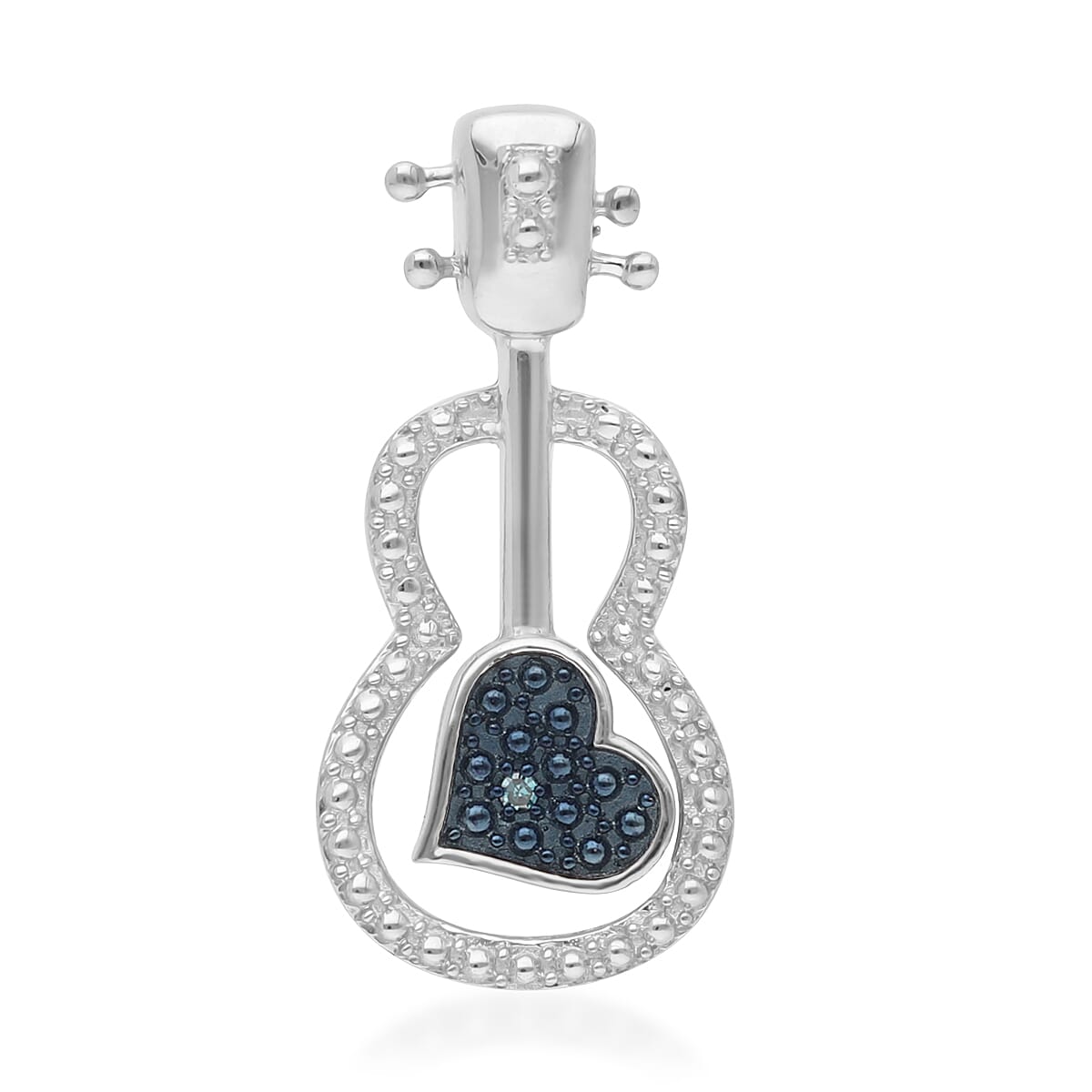 Blue Diamond Accent Guitar Pendant in Platinum Over Sterling Silver