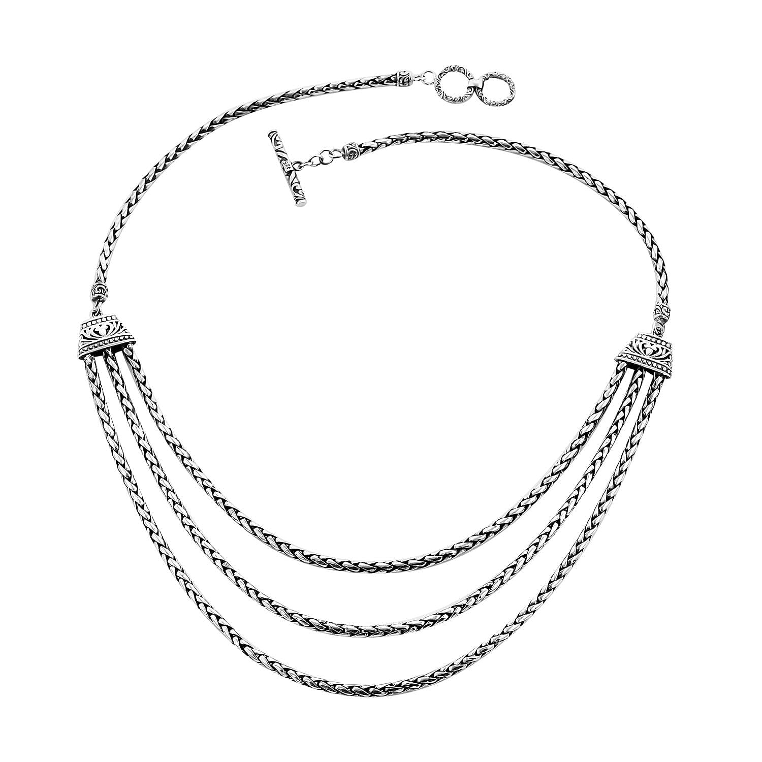 Bali Legacy Sterling Silver Multi Strand Tulang Naga Toggle Clasp Necklace 20 Inches 46.10 Grams