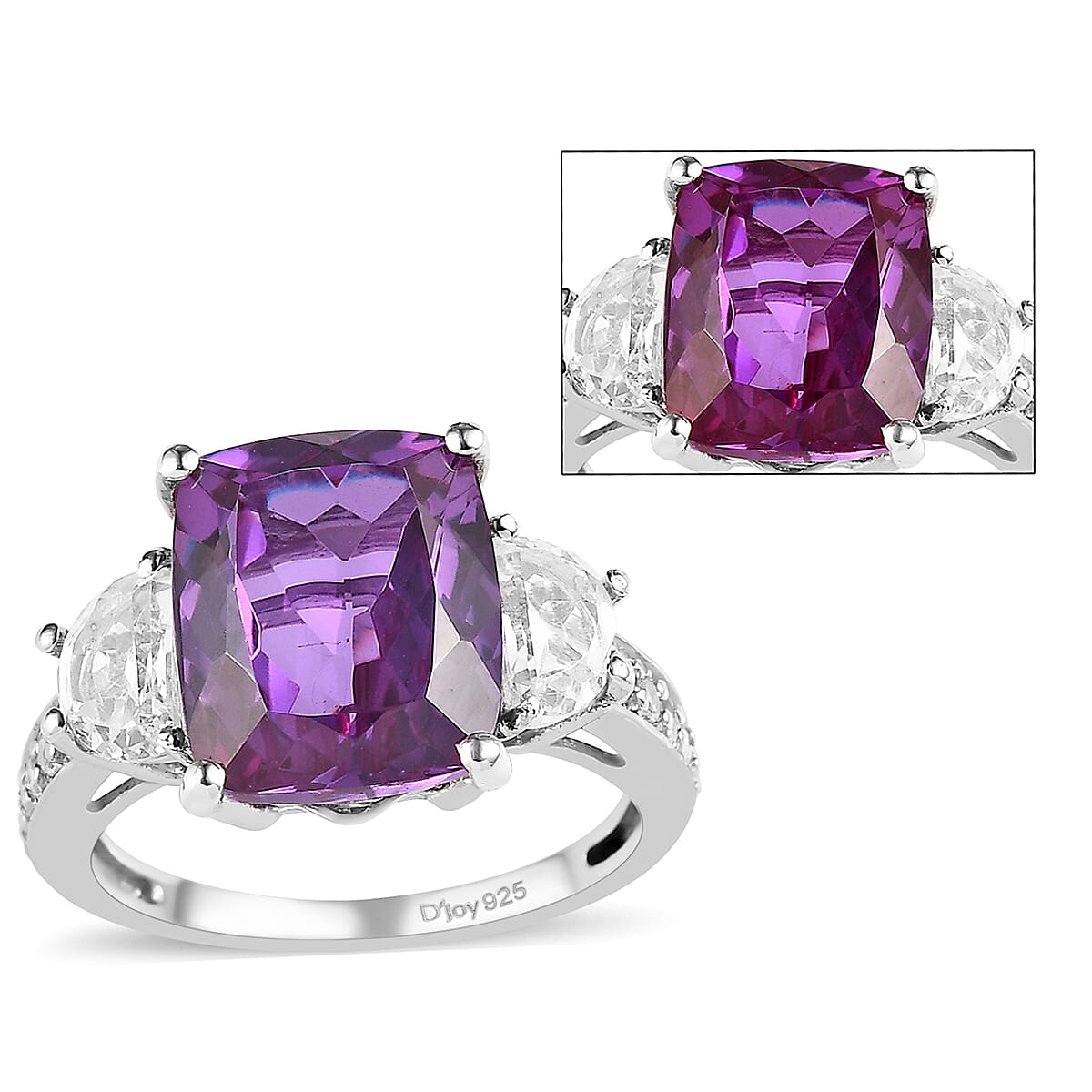 Lab Grown Color Change Sapphire and White Topaz Ring in Platinum Over Sterling Silver (Size 10.0) 10.15 ctw