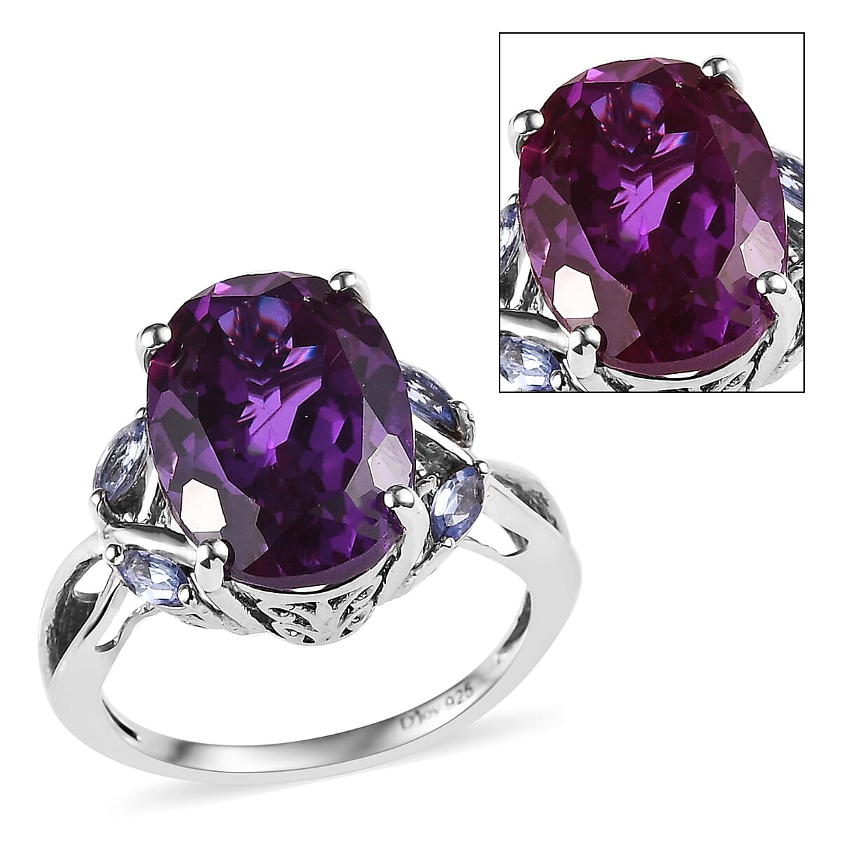 Lab Grown Color Change Sapphire and Tanzanite Ring in Platinum Over Sterling Silver 9.10 ctw