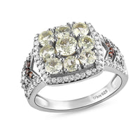 Natural Chrysoberyl, Brown and White Zircon Cluster Ring in Platinum Over Sterling Silver 2.10 ctw