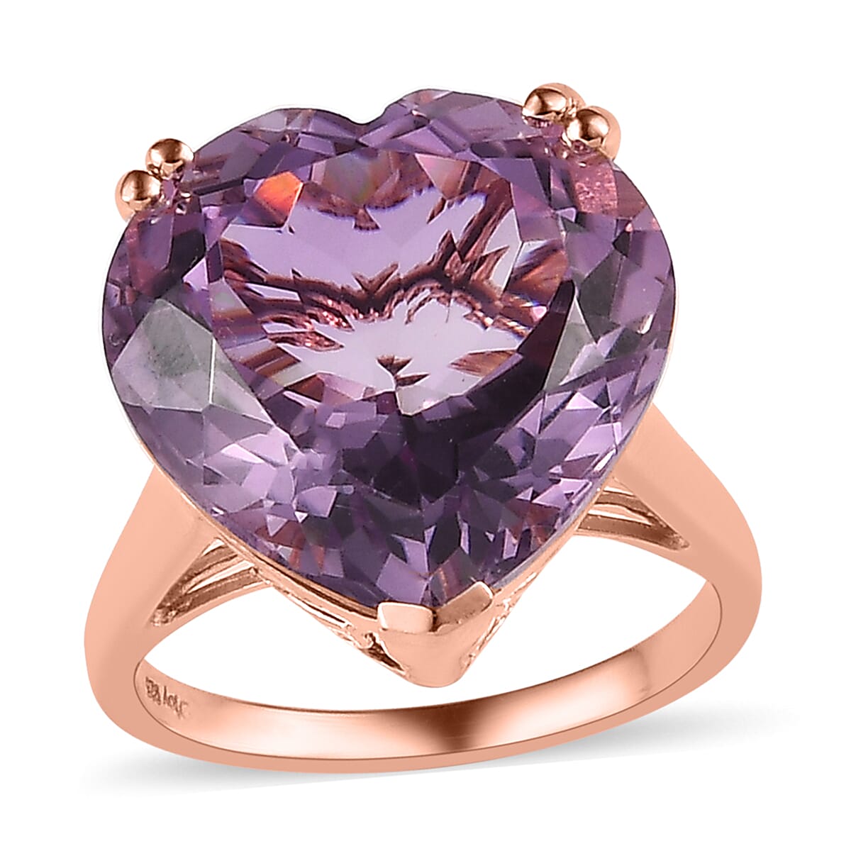Rose De France Amethyst Heart Solitaire Ring in Vermeil RG Over Sterling Silver (Size 10.0) 17.75 ctw