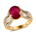 TLV Niassa Ruby (FF), White Topaz Ring in Vermeil YG Over Sterling Silver (Size 7.0) 4.75 ctw - Sticky add to cart bar