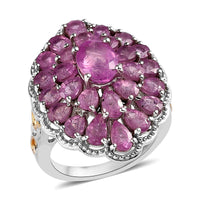 Ilakaka Hot Pink Sapphire (FF) Cocktail Ring in Vermeil Yellow Gold and Platinum Over Sterling Silver (Size 7.0) 8.75 ctw