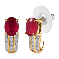 TLV Niassa Ruby (FF), White Topaz J-Hoop Earrings in Vermeil YG Over Sterling Silver 4.15 ctw