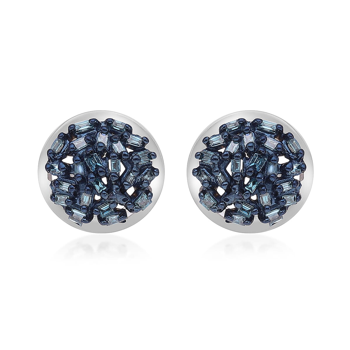 Venice Blue Diamond I1-I2 Stud Earrings in Platinum Over Sterling Silver 0.20 ctw
