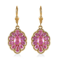 Ilakaka Hot Pink Sapphire (FF) Lever Back Earrings in Vermeil Yellow Gold and Platinum Over Sterling Silver 6.65 ctw