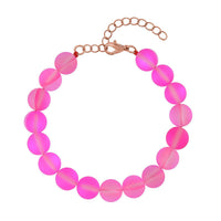 Fuchsia Magic Color Glass Beaded Stretch Bracelet (7.5-8.5In) with Lobster Lock in 14K RG Over Sterling Silver