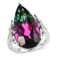 Watermelon Quartz (Triplet) and White Zircon Ring in Platinum Over Sterling Silver 16.00 ctw