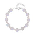 White Aurora Borealis Glass and White Glass Beaded Bracelet in Rhodium Over Sterling Silver (7.5-8.5In) - Sticky add to cart bar