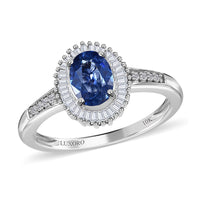 Luxoro 10K White Gold AAA Blue Ceylon Sapphire and Diamond Halo Ring (Size 10.0) 1.25 ctw