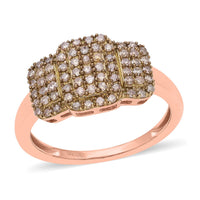 Natural Champagne Diamond Art Deco Ring in Vermeil Rose Gold Over Sterling Silver