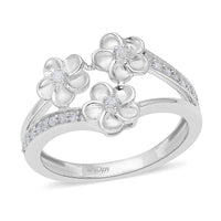 Diamond Floral Ring in Platinum Over Sterling Silver (Size 10.0) (Del. 7-10 Days) 0.15 ctw