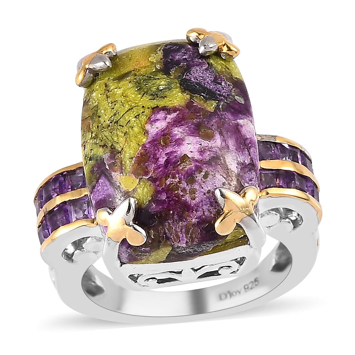 One Time Only Tasmanian Stichtite, Amethyst Ring in Platinum Over Sterling Silver (Size 5.0) 12.10 ctw
