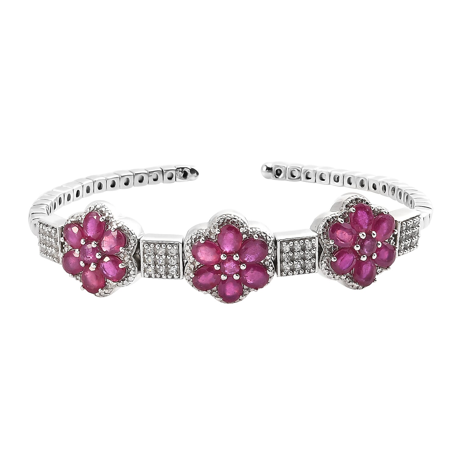 D'Joy Niassa Ruby (FF) and Natural White Zircon Cuff Bracelet in Platinum Over Sterling Silver 11.85 ctw