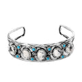 Artisan Crafted White Buffalo and Sleeping Beauty Turquoise Cuff Bangle in Sterling Silver (7.25 In) 15.65 ctw - Sticky add to cart bar