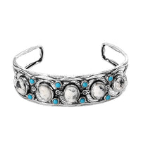 Artisan Crafted White Buffalo and Sleeping Beauty Turquoise Cuff Bangle in Sterling Silver (7.25 In) 15.65 ctw