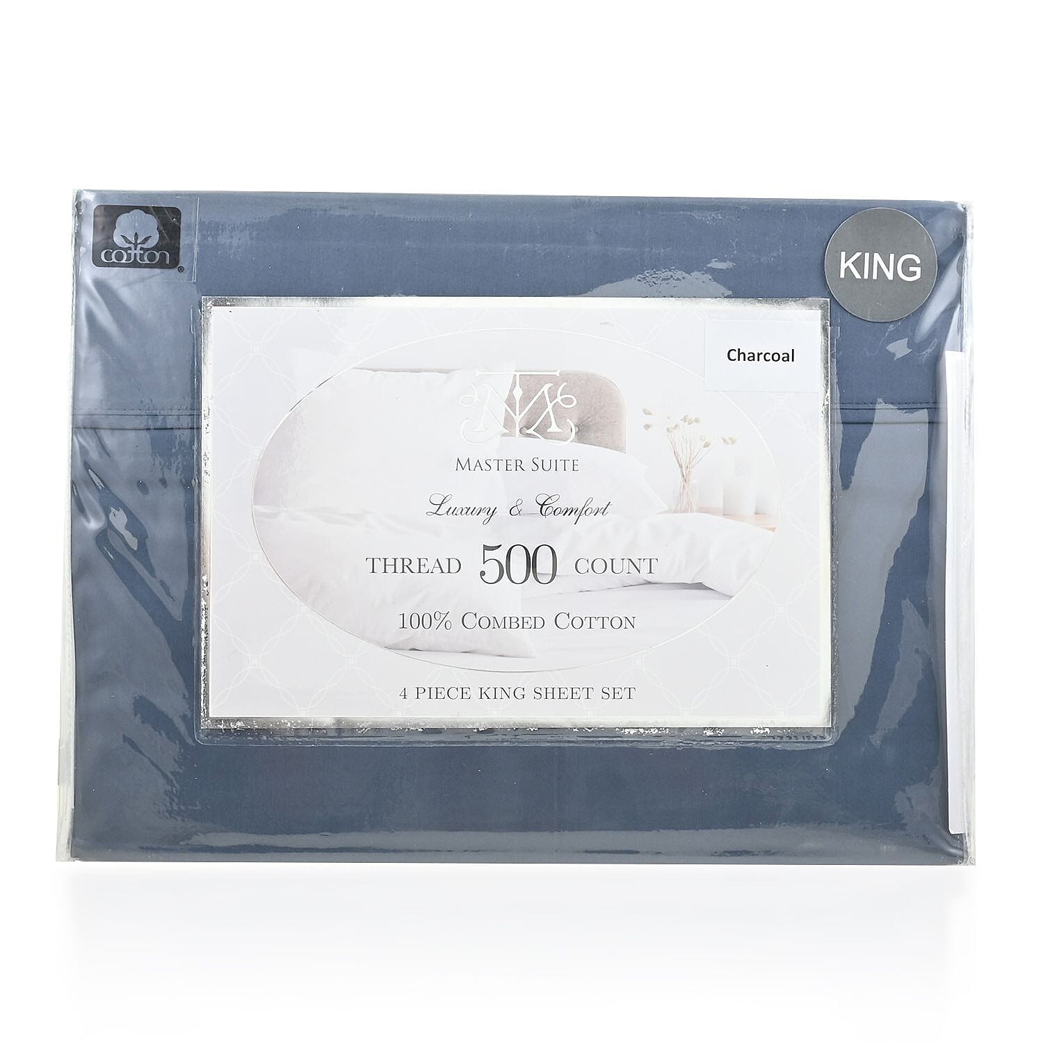 MASTER SUITE Dark Gray 500TC 100% Cotton Sheet Set -King One Size