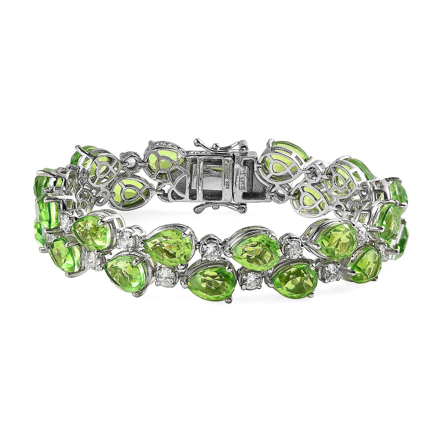 Chartreuse Quartz, White Zircon Bracelet in Platinum Over Sterling Silver (8.00 In) (Del. in 7-10 Days) 40.00 ctw