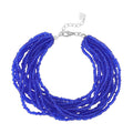 Blue Glass Seed Beaded Bracelet in Rhodium Over Sterling Silver (7.5-8.5In) - Sticky add to cart bar