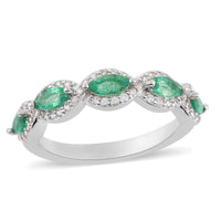 AAA Kagem Zambian Intense Green Emerald, Natural White Zircon Ring in Rhodium Over Sterling Silver (Size 6.0) 1.00 ctw