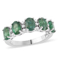 AAA Kagem Zambian Intense Green Emerald, Natural White Zircon Ring in Rhodium Over Sterling Silver (Size 8.0) 2.30 ctw - Sticky add to cart bar