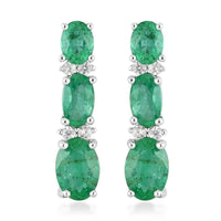 AAA Kagem Emerald and Natural White Zircon Drop Earrings in Rhodium Over Sterling Silver 1.75 ctw