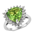 Chartreuse Quartz (Triplet) and White Zircon Halo Ring in Platinum Over Sterling Silver 7.15 ctw - Sticky add to cart bar