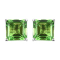 Asscher Cut Chartreuse Quartz (Triplet) Solitaire Stud Earrings in Platinum Over Sterling Silver 11.50 ctw - Sticky add to cart bar