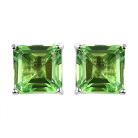 Asscher Cut Chartreuse Quartz (Triplet) Solitaire Stud Earrings in Platinum Over Sterling Silver 11.50 ctw
