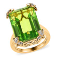Chartreuse Quartz (Triplet) and White Zircon Ring in Vermeil Yellow Gold Over Sterling Silver 17.00 ctw - Sticky add to cart bar
